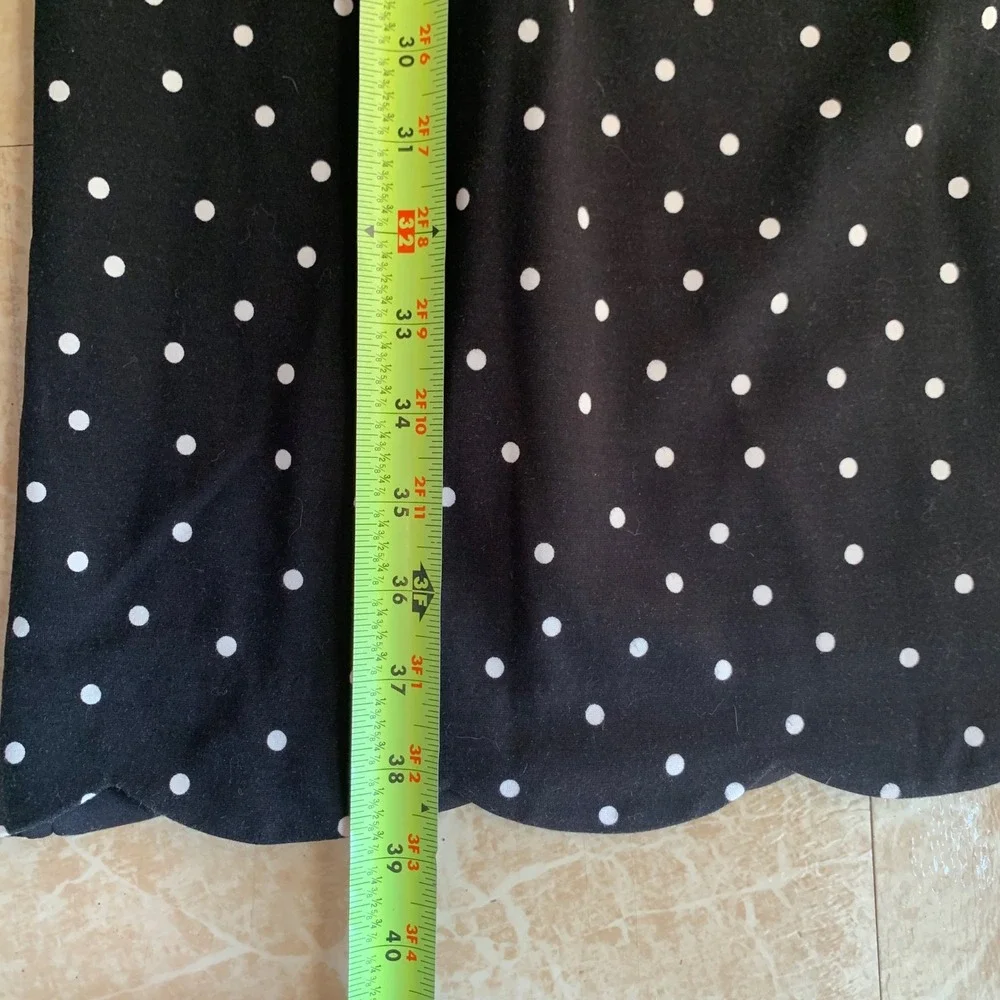 Talbots Polka Dot Dress 8 Black White Bell Sleeve Scalloped Hem Sheath Classic